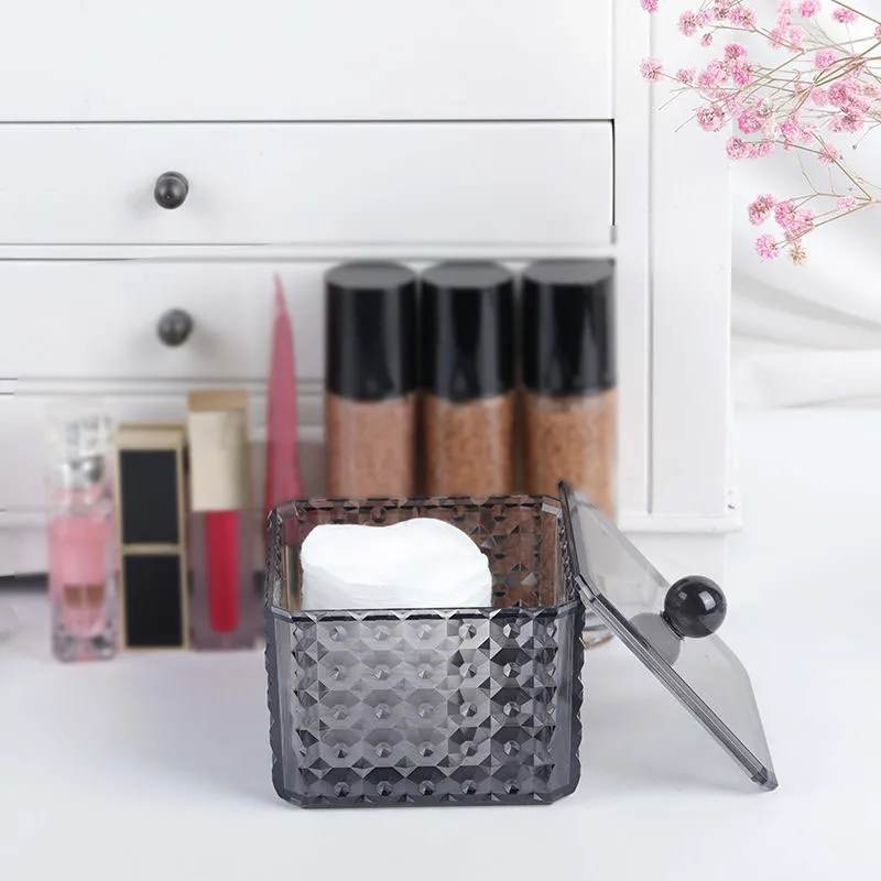 1Pc Transparent Black Acrylic Cotton Swab Tissue With Lid Storage Box Desktop Dustproof Lipstick Cosmetics Storage Mechanism