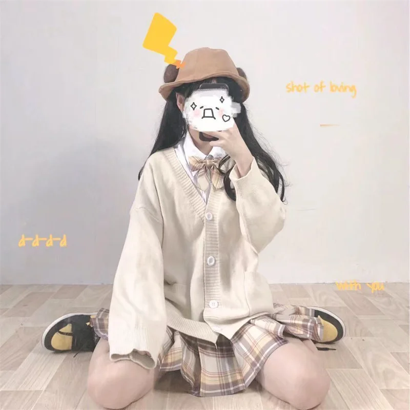 Sweet cute girl knitting sweater lazy college style loose sleeve Harajuku girl JK uniform sweater coat s ~ 2XL школьная форма