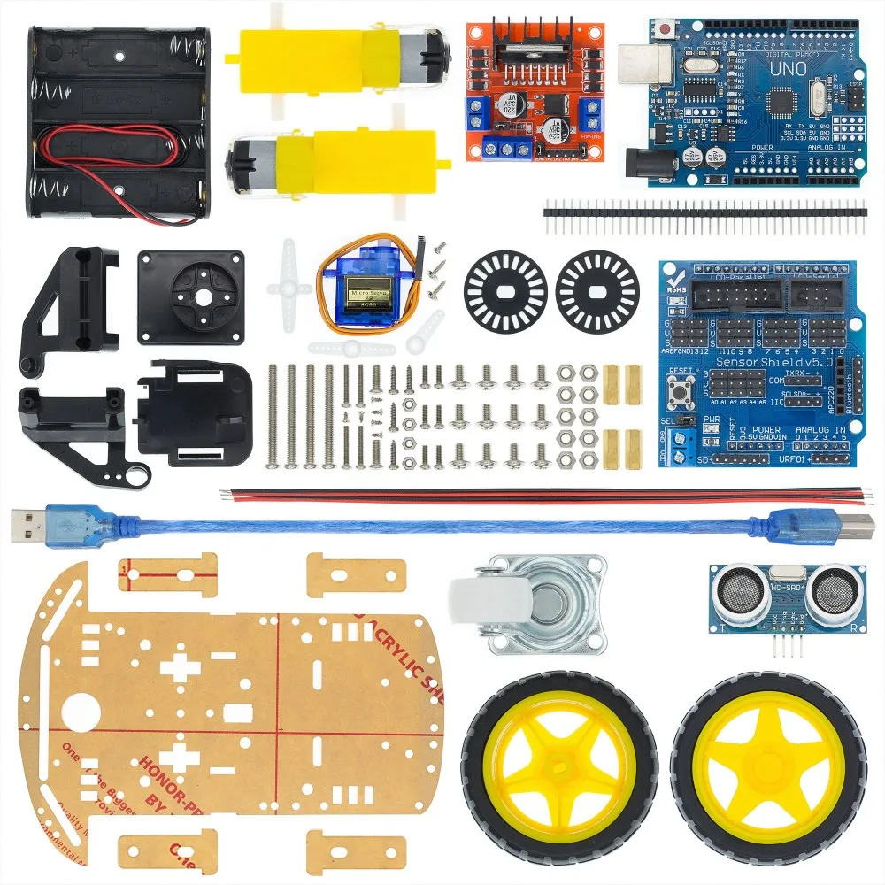 Smart Electronics Motor Smart Robot Car Chassis Kit Speed Encoder Battery Box 2WD Ultrasonic Module for arduino Diy Kit