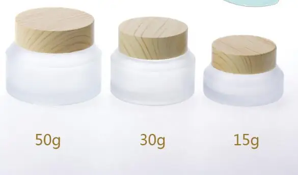 

15g 30g 50g Travel Jars for Creams Cosmetic Can Set Wood Grain Frosted Glass Portable Cream Box 1oz Glass Container