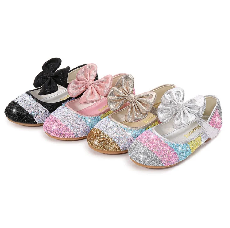 

New Girls Princess Shoes Spring Autumn Leather Shoes Children's Shoes Crystal Soft Bottom Non-Slip Single Shoes Size 24-37