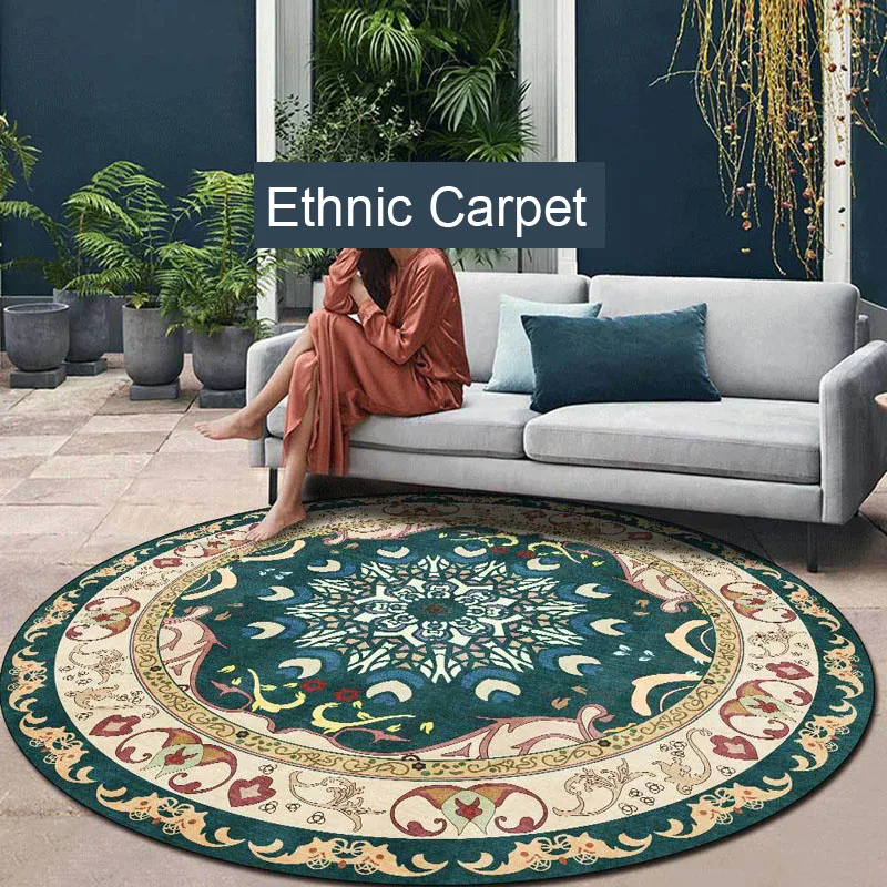 Large Retro Geometric Round Carpet Home Living Room Decoration Rugs Enthnic Bohemian Mandala Anti Slip Floor Mat Home Decor