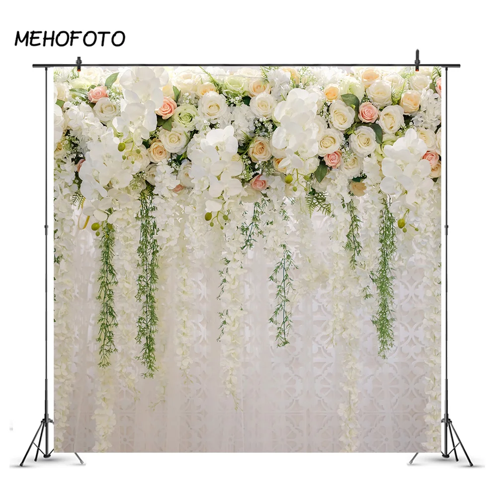 MOCSICKA خلفية جدارية للتصوير الفوتوغرافي باللون الأبيض والوردي على شكل زهرة لحفلات الزفاف خلفية رومانسية على شكل زهور وردية لحفلات الزفاف