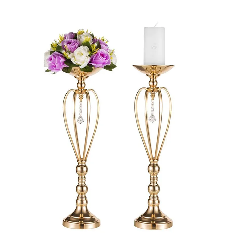 

Gold Candle Holders Metal Candlestick Flower Vase Table Centerpiece Event Flower Rack Road Lead Stand For Wedding Decoration