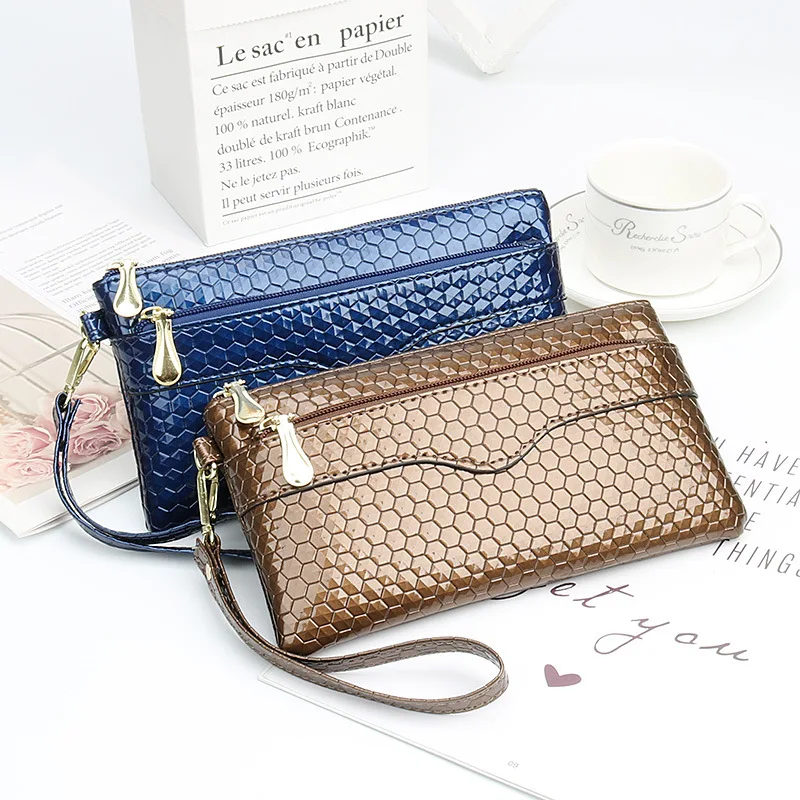 New PU Leather Women Wallet Long Wristband Clutch Women Coin Purse Female Zipper Phone Pocket Credit Card Holder Lady Money Bags