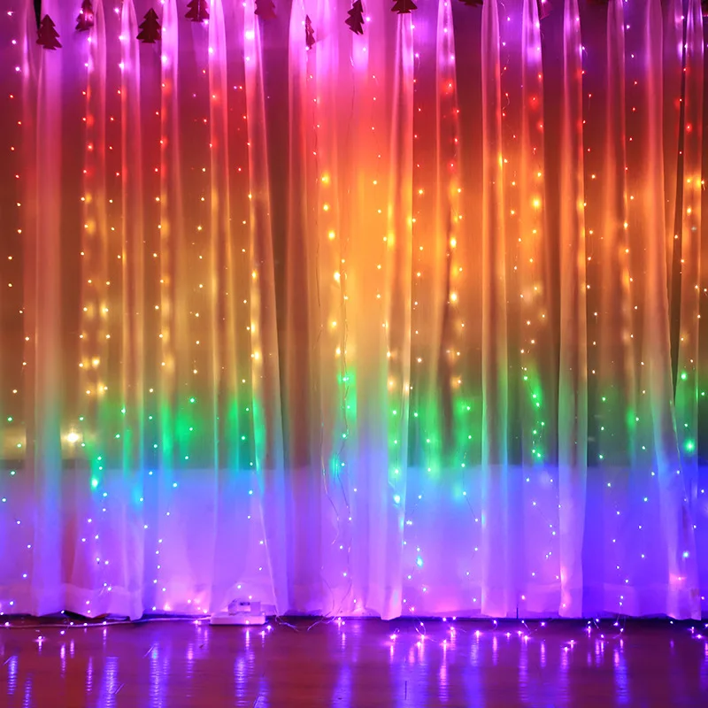 3x3M Rainbow LED Garland Window Curtain Fairy String Light Wedding Party Home Garden Bedroom IndoorChristmas New year Decoration