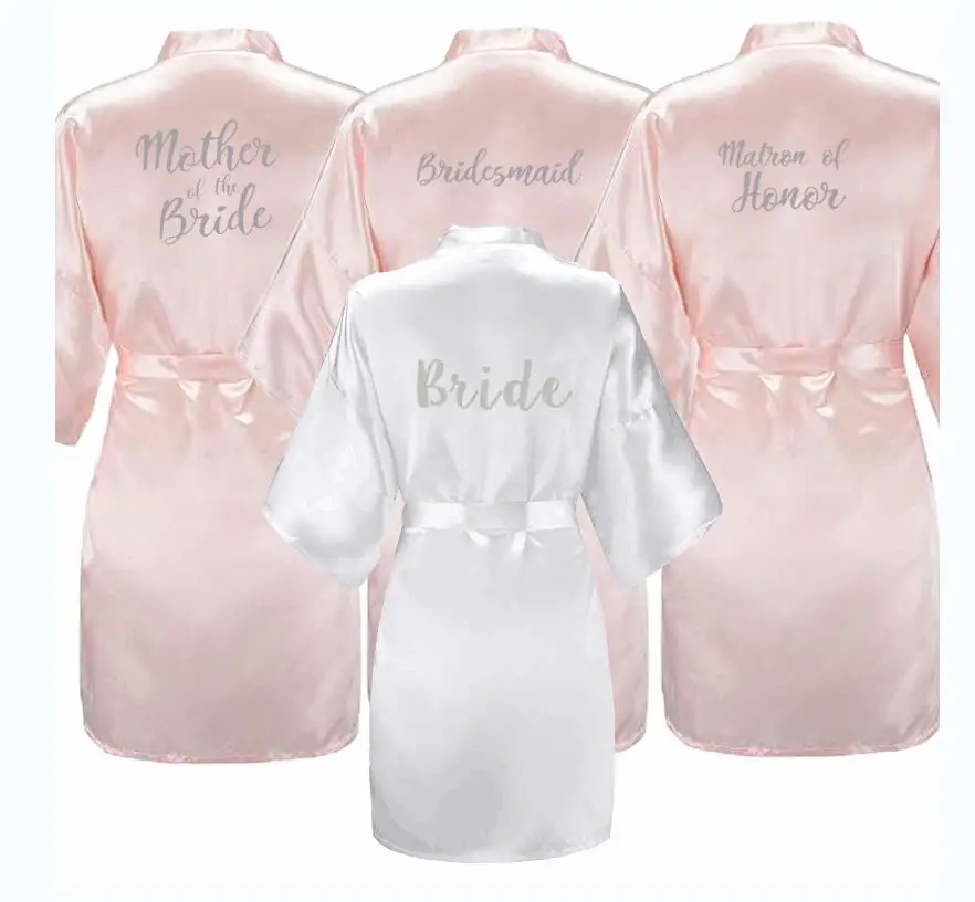 

Blush Satin Silk Robes Letter Wedding Bath Robe Maid of Honor Bridesmaid Bride Dressing Gown Summer Women Clothes Skirt