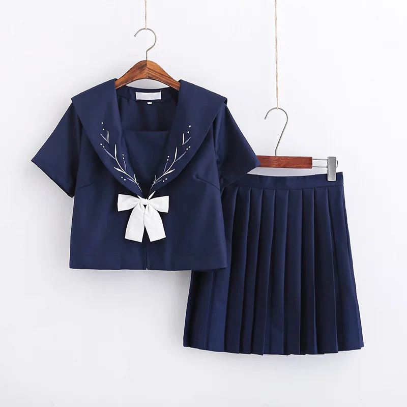 Japanese School Dresses Navy Blue Sailor Suit With Bow Tie Cosplay Anime Students Pleated Skirt For Girls Jk Uniforms Costume