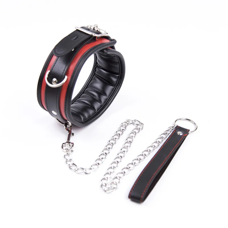 Collar de Bondage de esponja suave de cuero con cadena de Metal, Juguetes sexuales para adultos, juegos eróticos Bdsm, nuevo estilo
