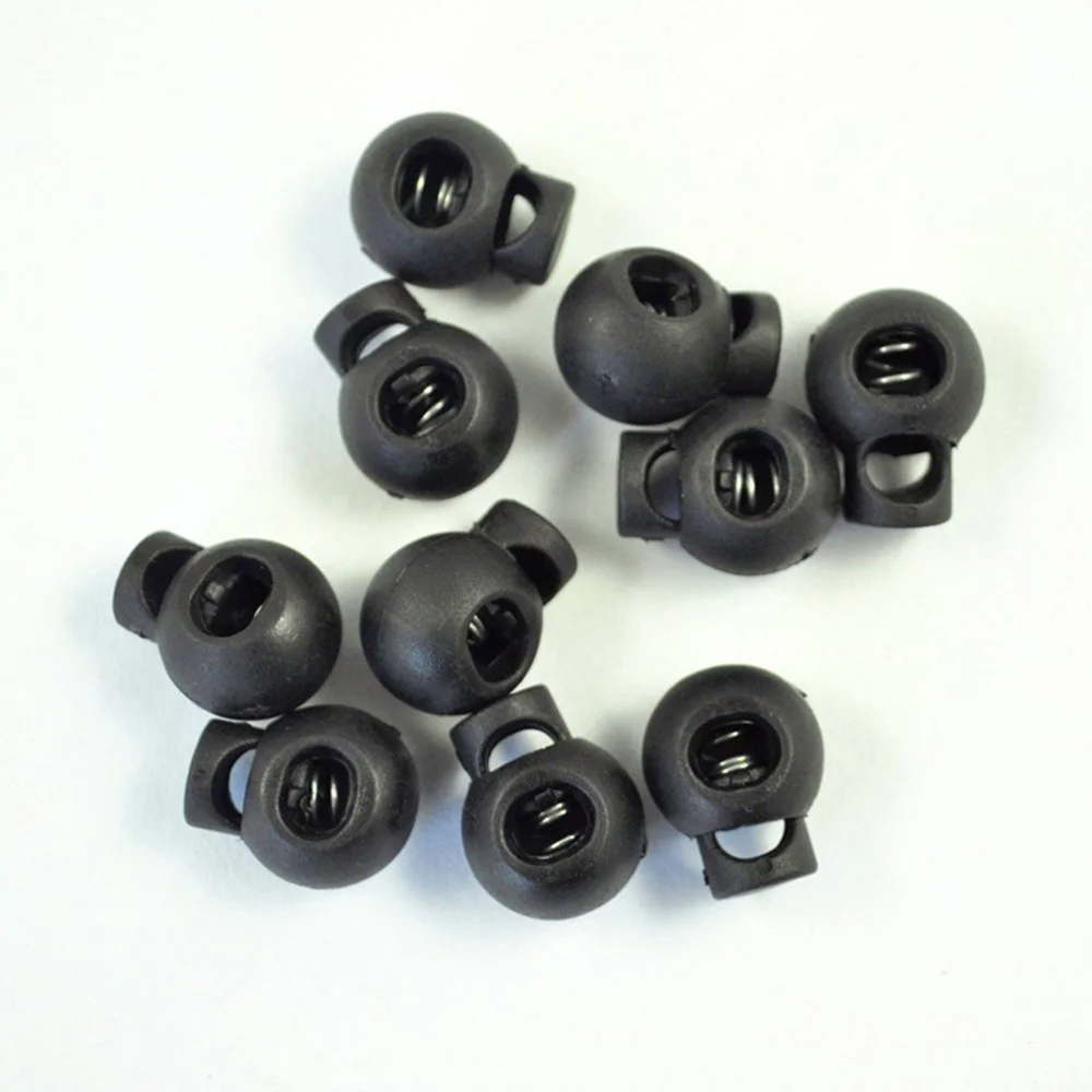 25 Pcs Plastic Toggles Round Spring Toggles Luggage Lanyard Stoppers Spring Loaded Cord Lock End Stoppers (Black)