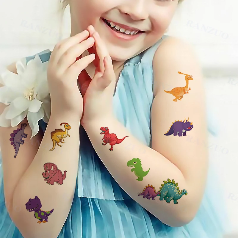 Autocollants de Tatouage Temporaire pour Enfant, Kit de Tatouage de Dinosaure, Mignon, Art Corporel, Petits Autocollants Imperméables