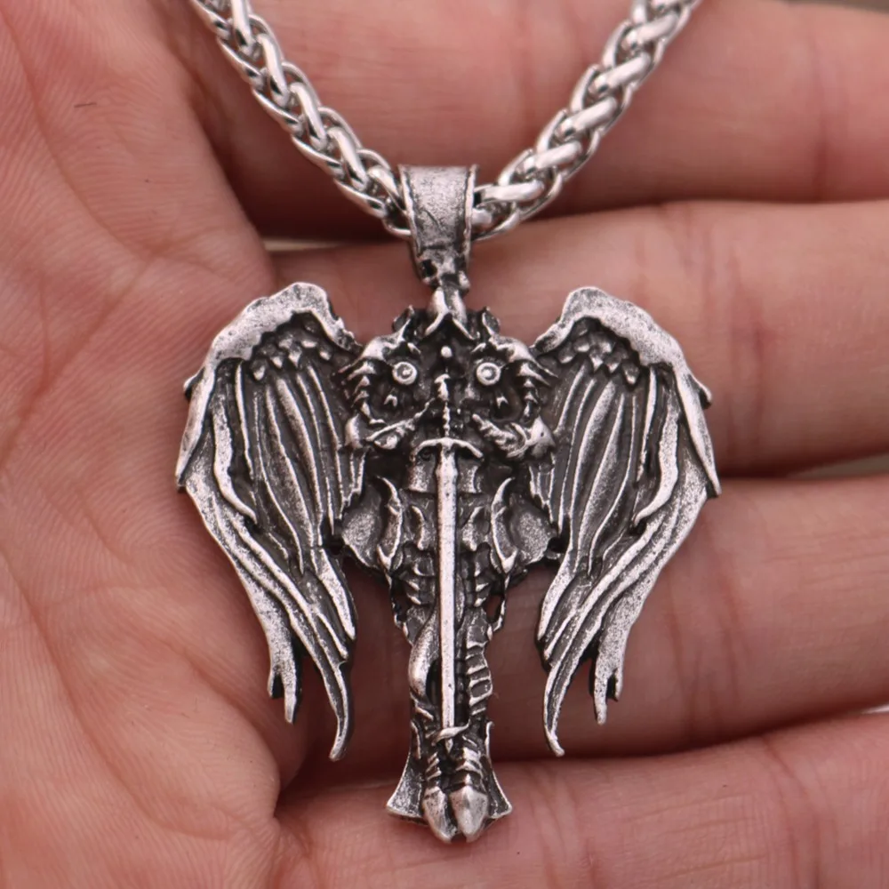 Antiquing Cross Wings Pendant Talisman Viking Men Neckalce  Archangel St.Michael Protect Pendant Angel Wings Jewelry