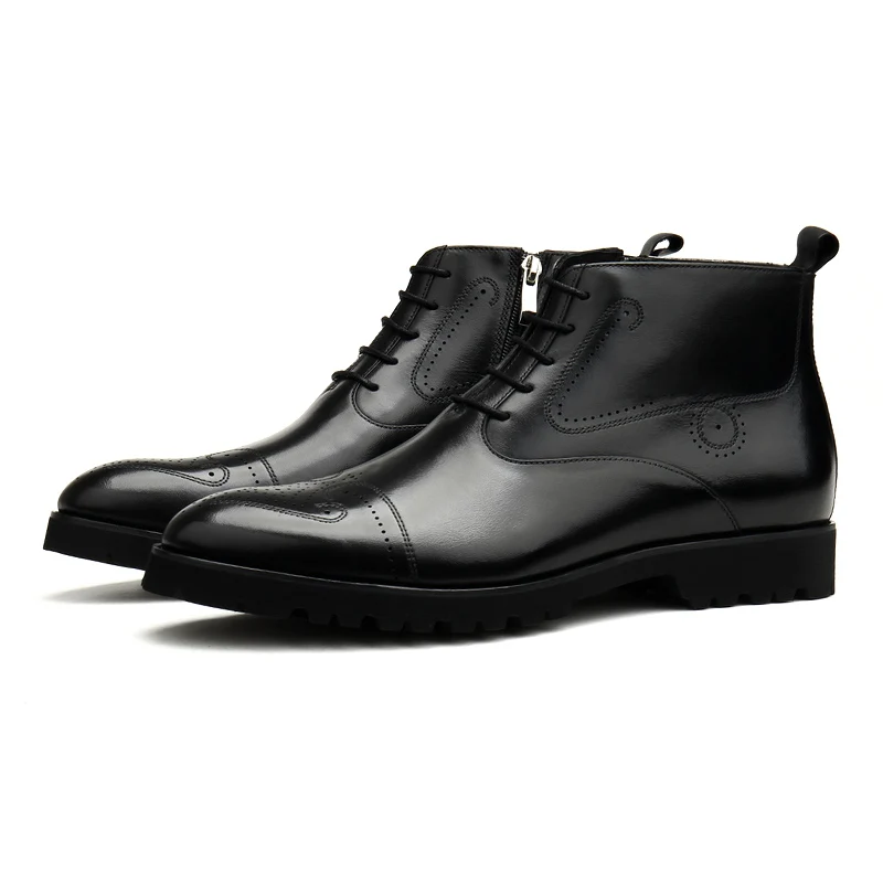 

Large Size EUR45 Winter Black Mens Ankle Boots Genuine Leather Oxfords Boots Male Office Shoes