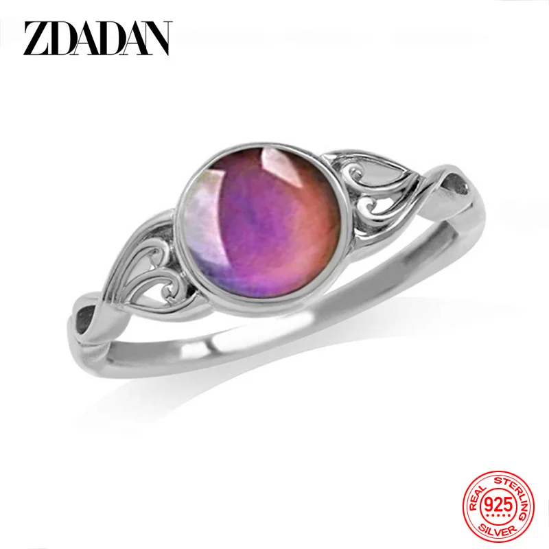 ZDADAN 925 Silver Oval Mood Temperature Change Ring For Women Charm Wedding Party Jewelry Gifts