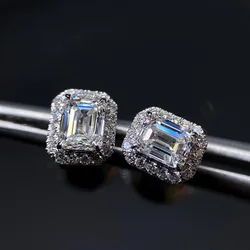 Emerald Cut Moissanite Diamond Stud Earring 100% Real 925 sterling silver Promise Wedding Earrings for Women Bridal Jewelry