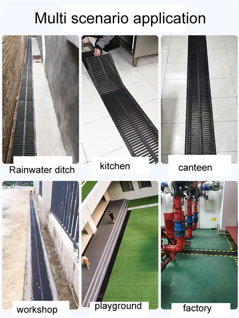 Resina de plástico para cozinha, ralo retangular para drenagem de esgoto, cobertura de trincheira, grade de água de chuva