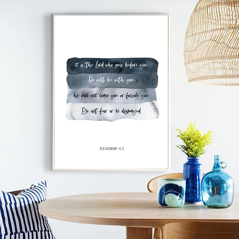 Deuteronomy 31:8 Bible Verse Prints Do Not Fear Quote Poster I Will Be With You Christian Wall Art Canvas Painting Picture Decor