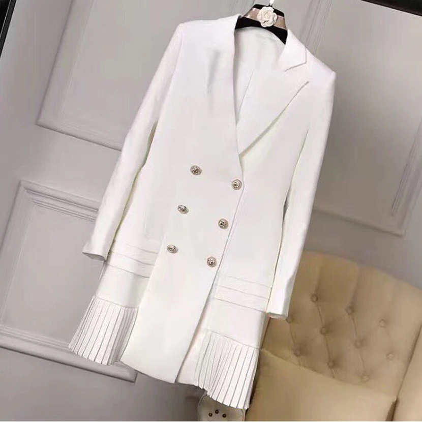 

High Quality New Nice Nice Runway Designer Dress Women's Long Sleeve Notched Collar Double Breasted Buttons Dress