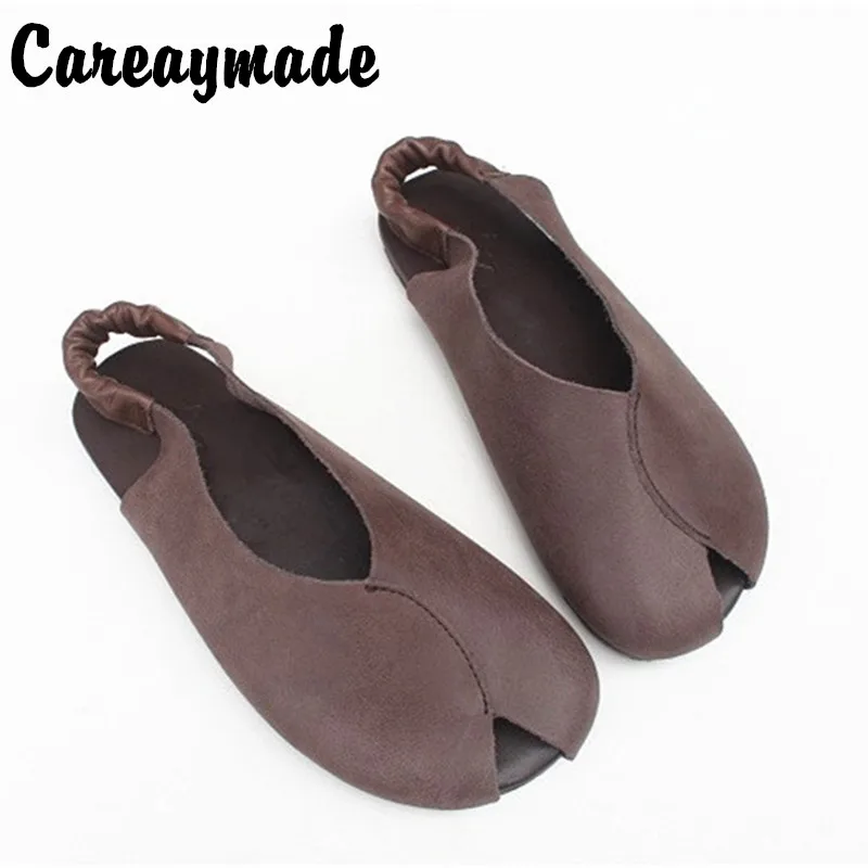 Careaymade-Genuine leather Japanese Literature Retro Handmade Sandals Flat Soft Bottom Original Single-Head Female Sandals