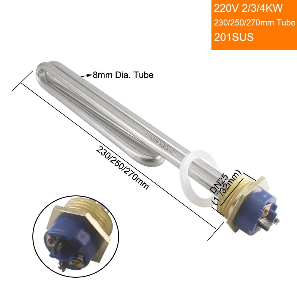 1 Inch Sợi Chỉ Làm Nóng 220V Thép Không Gỉ Hình Ống Nước Nguyên Tố Cho Năng Lượng Mặt Trời Nước 2KW/3KW/4KW