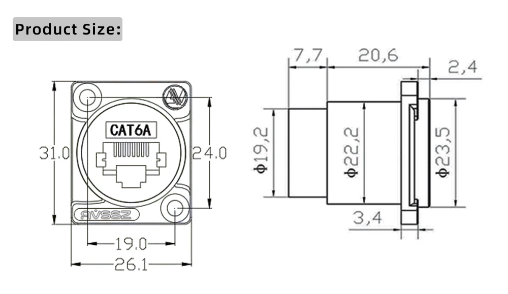 Metall-D-Typ RJ45 Netzwerkmodul RJ45 CAT6 CAT6A Gigabit 10GE Runder D-Typ Crimpanschluss RJ11 4-polige Telefonbuchse – Detail 17