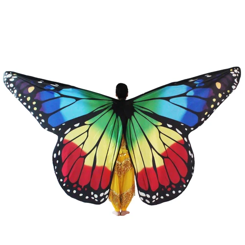 Imagen 2 del producto Alas de mariposa de danza del vientre con bolsa de palos para niños, disfraz de danza del vientre para mujeres adultas, alas coloridas, robas