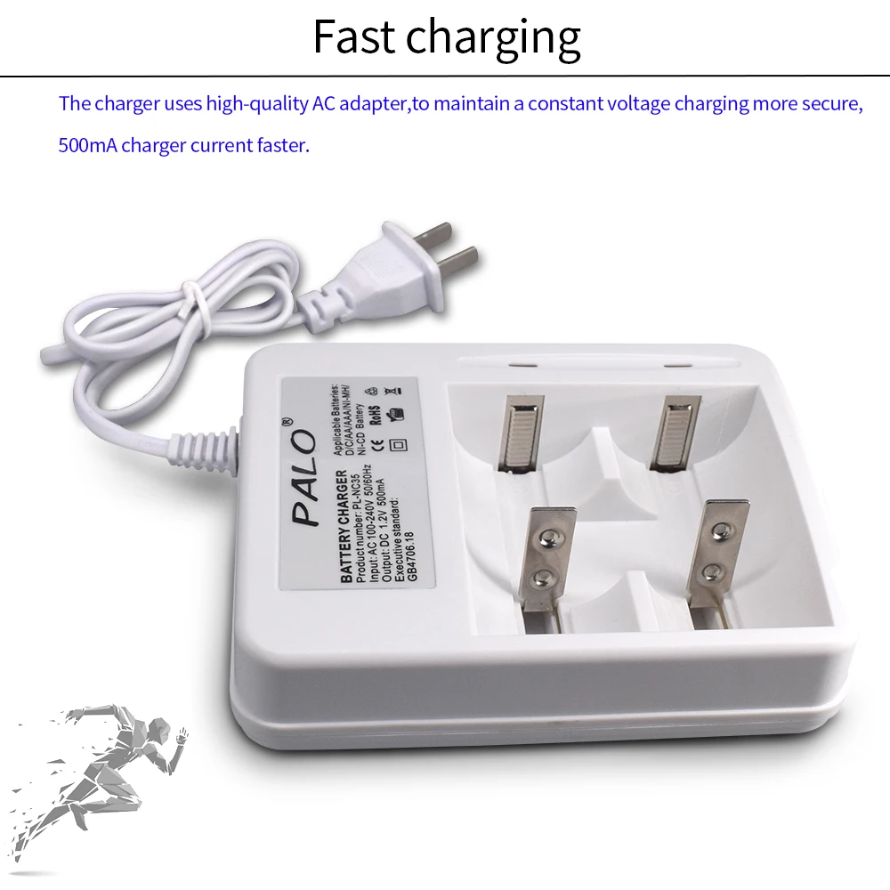 شاحن ذكي بالو ، بتقنية V ، Ni-mh ، Ni-CD ، AA ، AAA ، C ، D الحجم ، بطاريات قابلة لإعادة الشحن مع مؤشر LED