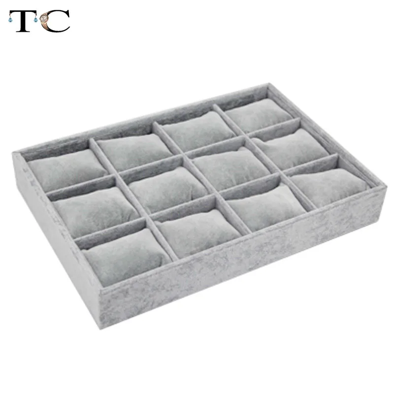 

Velvet 12 Grids Watch Box Tray with Pillow Bracelet Display Tray Box Necklace Earring Container Boxes Case Jewelry Organizer