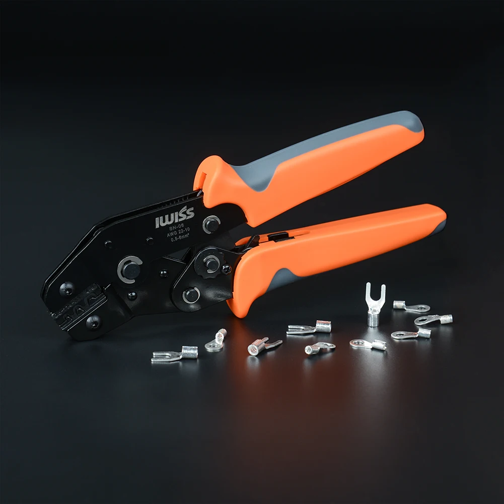 IWISS SN-06 Non-Insulated Ring Fork U-Type Terminals Crimping Pliers Tin-Plated Copper Connectors Cold Pressing Tool Kit