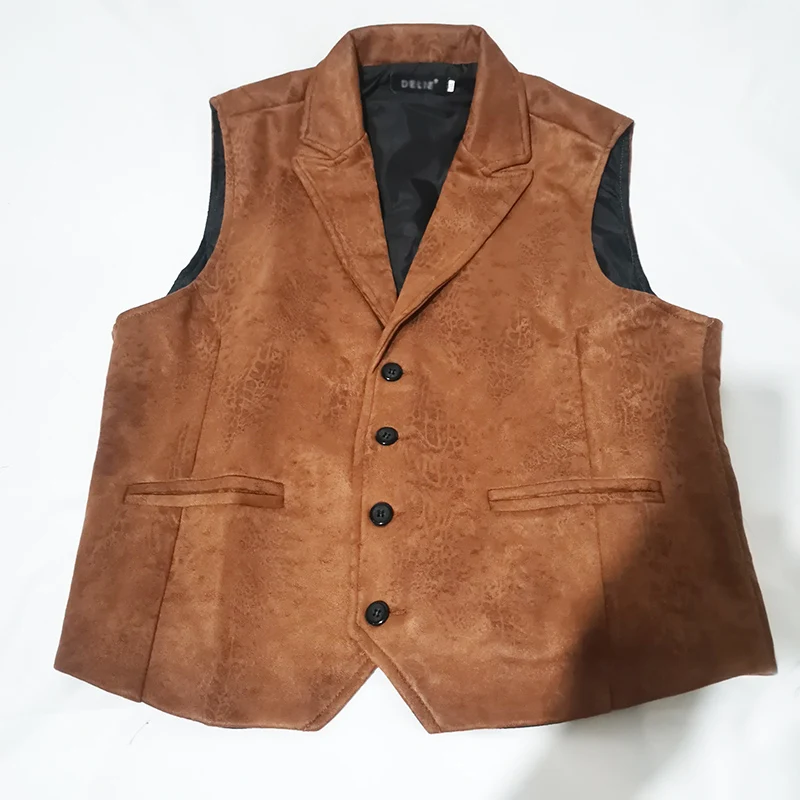 Vest Men Casual Waistcoat Man Faux leather fashion leather Slim vest lapel classical Vintage gilet European style male