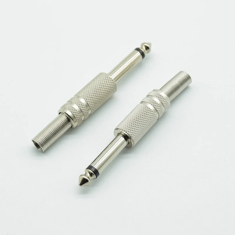 2pcs 6.35mm / 6.5mm 2Pole Mono Amplifier Plug 6.35 / 6.5 Metal Microphone jack plug-in Audio Connector for KTV