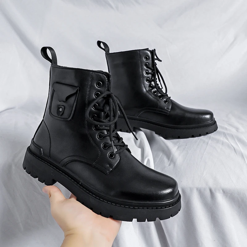 

New Designer Vintage British Tooling Men Ankle Boots Lace-up Casual Leather Shoes Outdoor Mens Platform Boots Motorcycle Winter