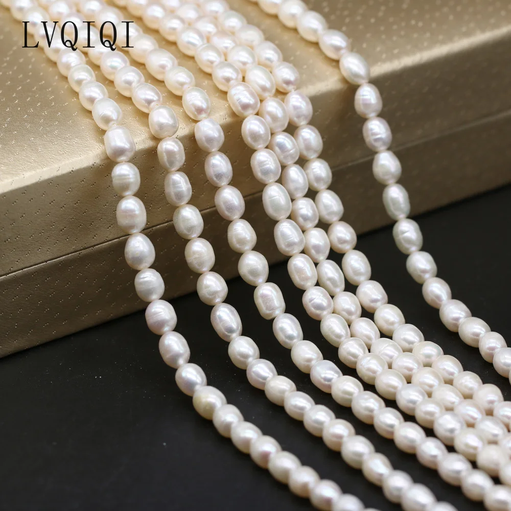 

Natural Freshwater Pearl Beaded High Quality Rice Shape Punch Loose Beads For Making Jewelry DIY Bracelet Necklace Accessories