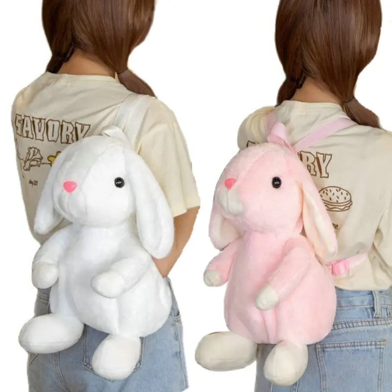 Lifelike Plush Rabbits Backpack Bags Stuffed Long Hang Ears Bunny Plush Shoulders Bag Student Cartoon Animals School Bags