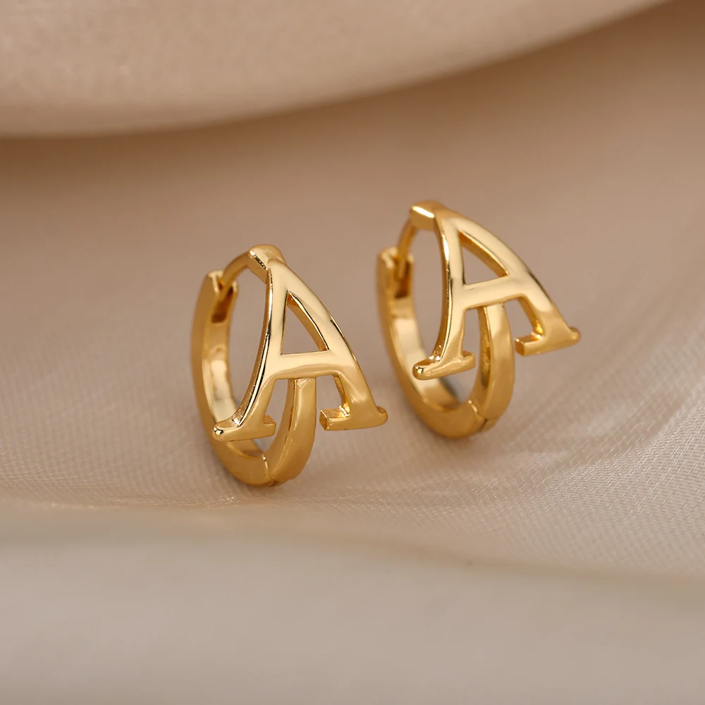 A-Z Initial Earrings for Women Men Stainless Steel Mini Hoop Earrings 2025 Trend Hip Hop Punk Rock Party Jewerly Christmas Gift
