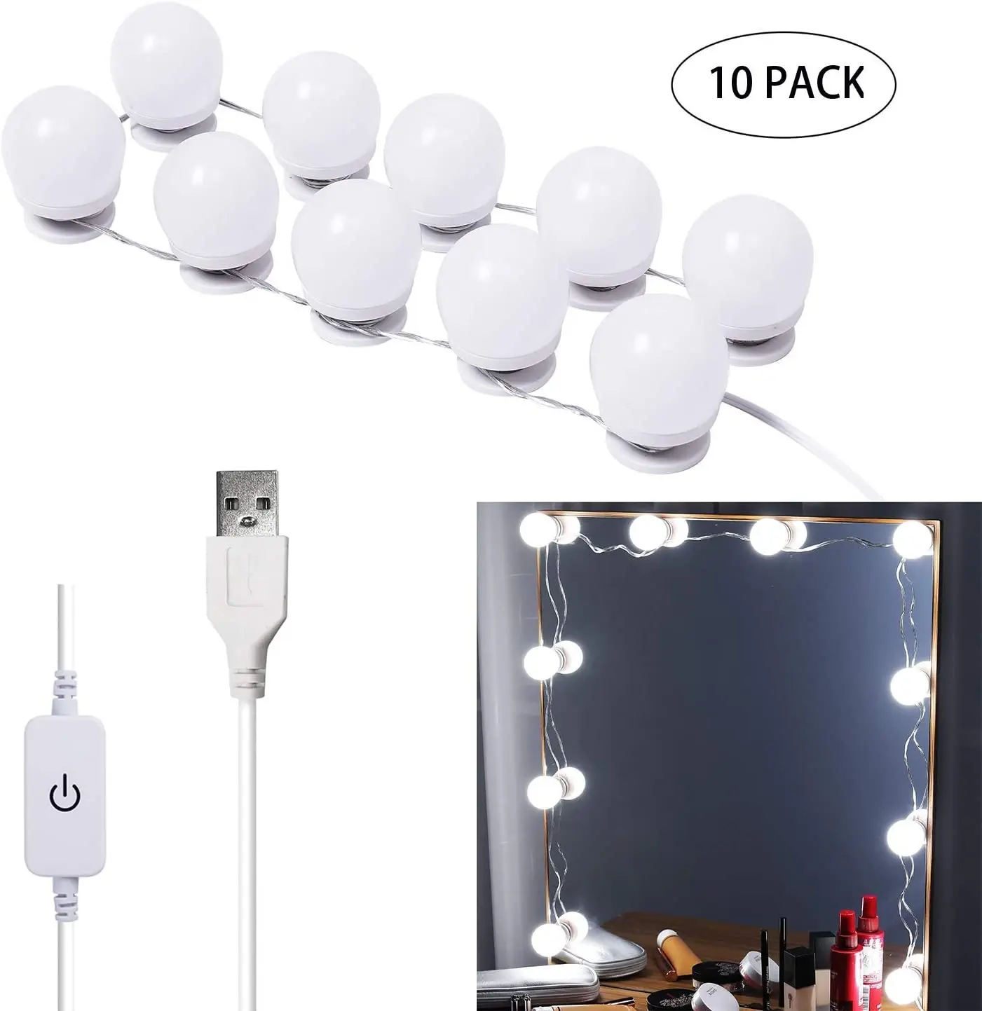 YOUYOUHUAN LED Makeup Mirror Light Bulb Hollywood Vanity Lights Stepless Dimmable Wall Lamp 6 10 14Bulbs Kit for Dressing Table