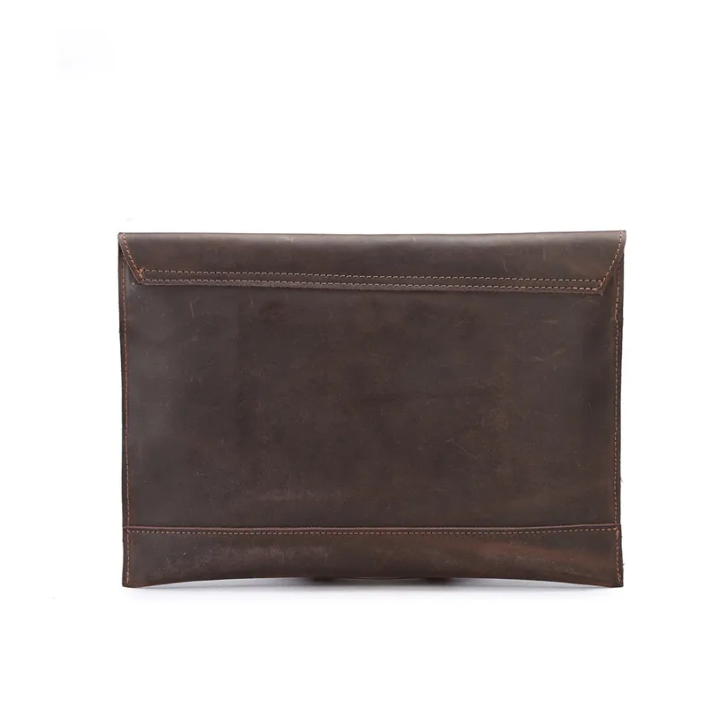 Imagem -03 - Genuine Crazy Horse Leather Document Bolsa Bolsa a4 Homens Pasta Portfolio Brown Clutch Purse Envelope Bolsa para Ipad