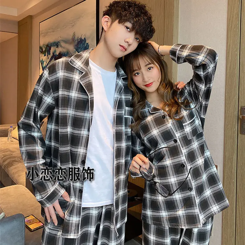 Couple Pajamas Set Autumn Cardigan Pyjamas Women and Men Pajamas Long Sleeve Sleepwear Men Lounge Pijama Plus Size M-3XL