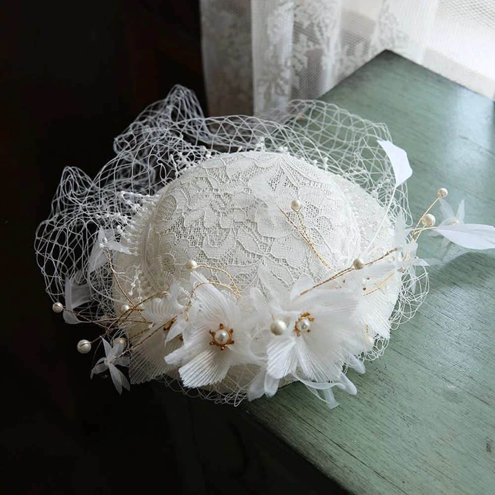 New Arrival Free Shipping Bridal Hats Applique Floral with Feather Wedding Accessories