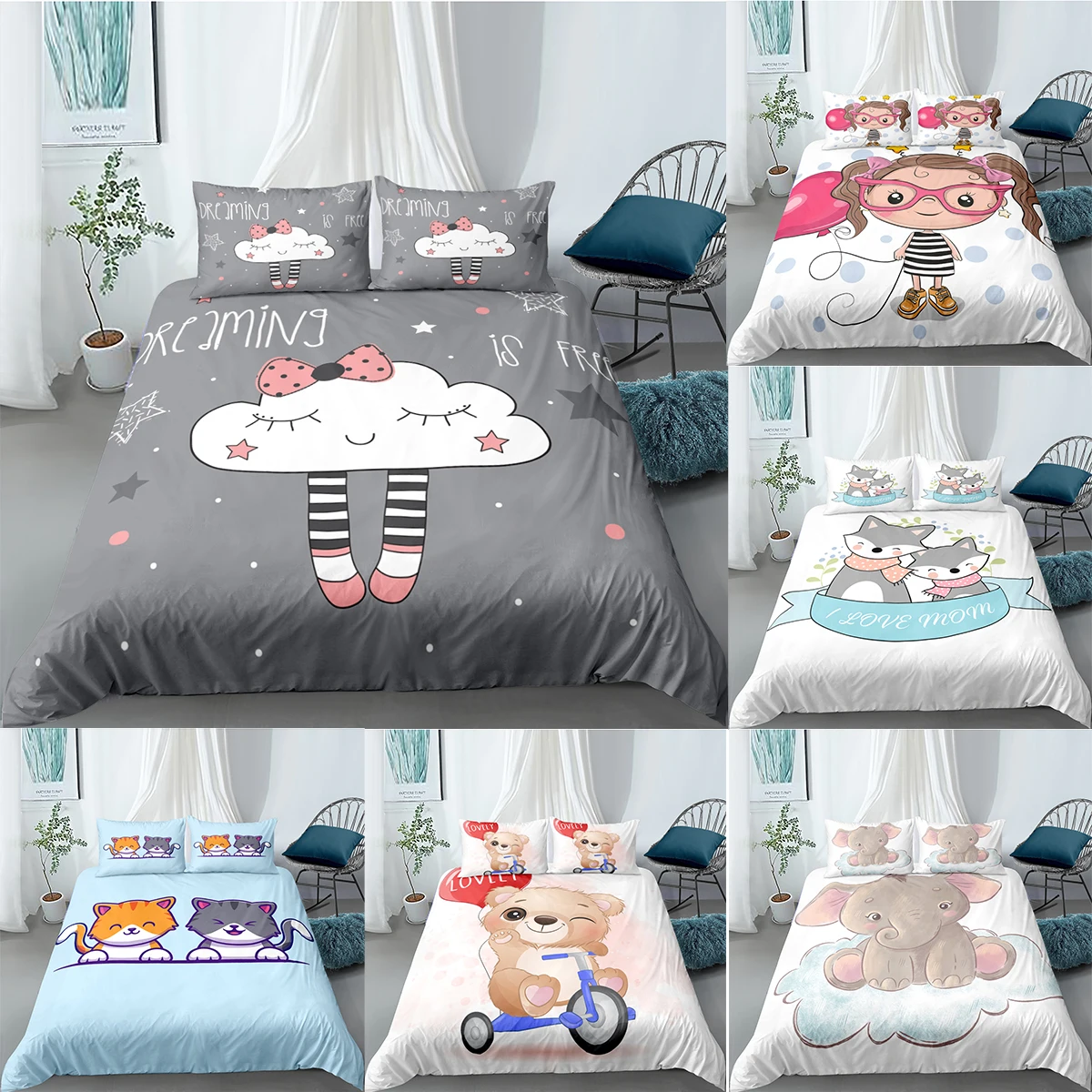 

Cute Boy Girls Bedding Set Cartoon Printed Single Twin Full Queen King Size Bedclothes Children's Kids Bedroom Duvet Cover Sets