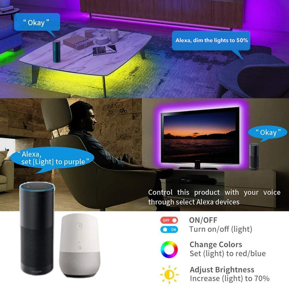 Imagem -04 - Fita de Led Flexível Wi-fi Rgb 5050 5m 10m 15m 30m Fita Diodo dc 12v Controle Wi-fi ue Eua ru au