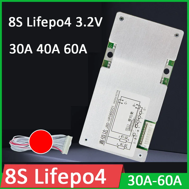 

8S BMS 24V Lifepo4 Lithium iron phosphate Battery Protection Board Inverter with Balance 30A 40A 60A Cell BMS PCB 4S 12V 3.2V