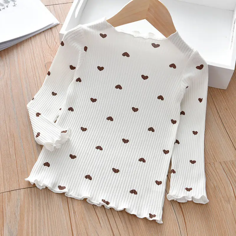 2024 New Spring Cotton Girls T-Shirt Long Sleeve Baby Kids O-Neck Bottoming Shirt for Children Clothes Cute Heart Girl Tops