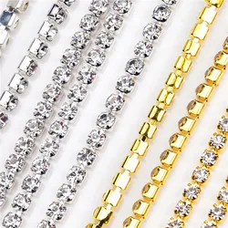 10Yards/Roll Clear Crystal Diamond Chains SS6-SS28(2Mm-6Mm) Silver/Gold Base Rhinestone Chain Apparel Sew DIY Beauty Accessories