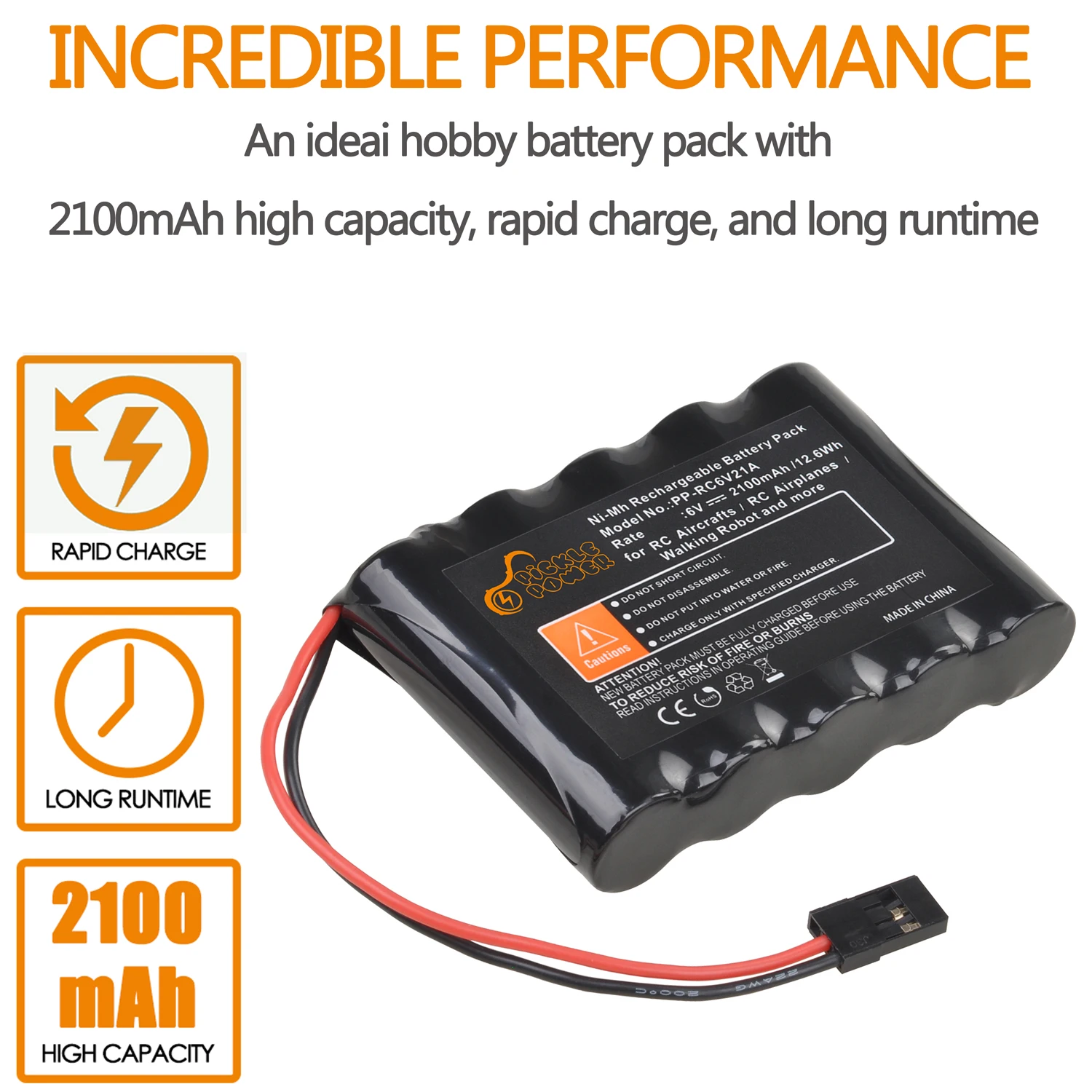 بطارية استقبال NiMH RC 6 فولت 2100 مللي أمبير في الساعة مع موصلات Hitec لطائرات RC/طائرات RC/روبوت المشي والمزيد