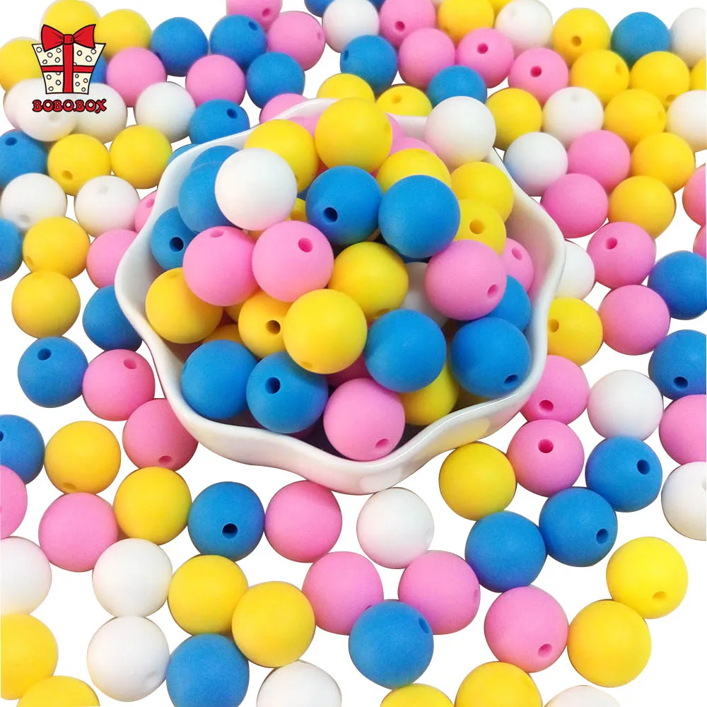 BOBO.BOX 50pcs 12mm Silicone Beads Pearl Silicone Food Grade Teething Bead DIY Pacifier Chain Accessories Baby Teething Silicone