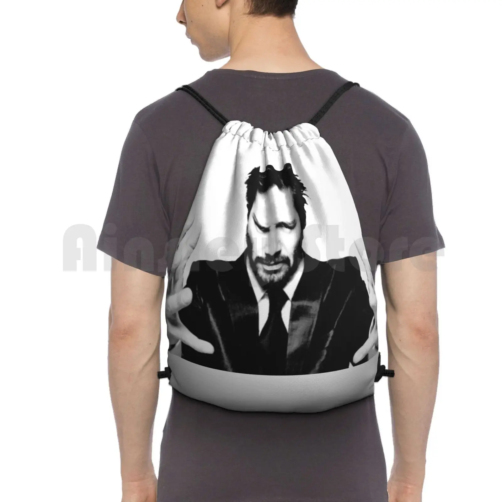 

He's Got The Whole World In His Hands Backpack Drawstring Bag Riding Climbing Gym Bag Keanu Reeves Keanu Intense Keanu