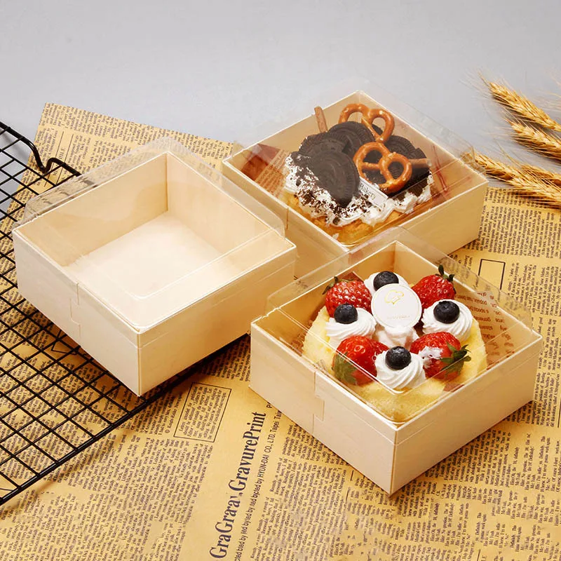 Disposable Swiss Roll Cake Box, Sandwich Bread Box, Wooden Dessert Tableware with Lid, Baking Tools, Sushi Take-out Box