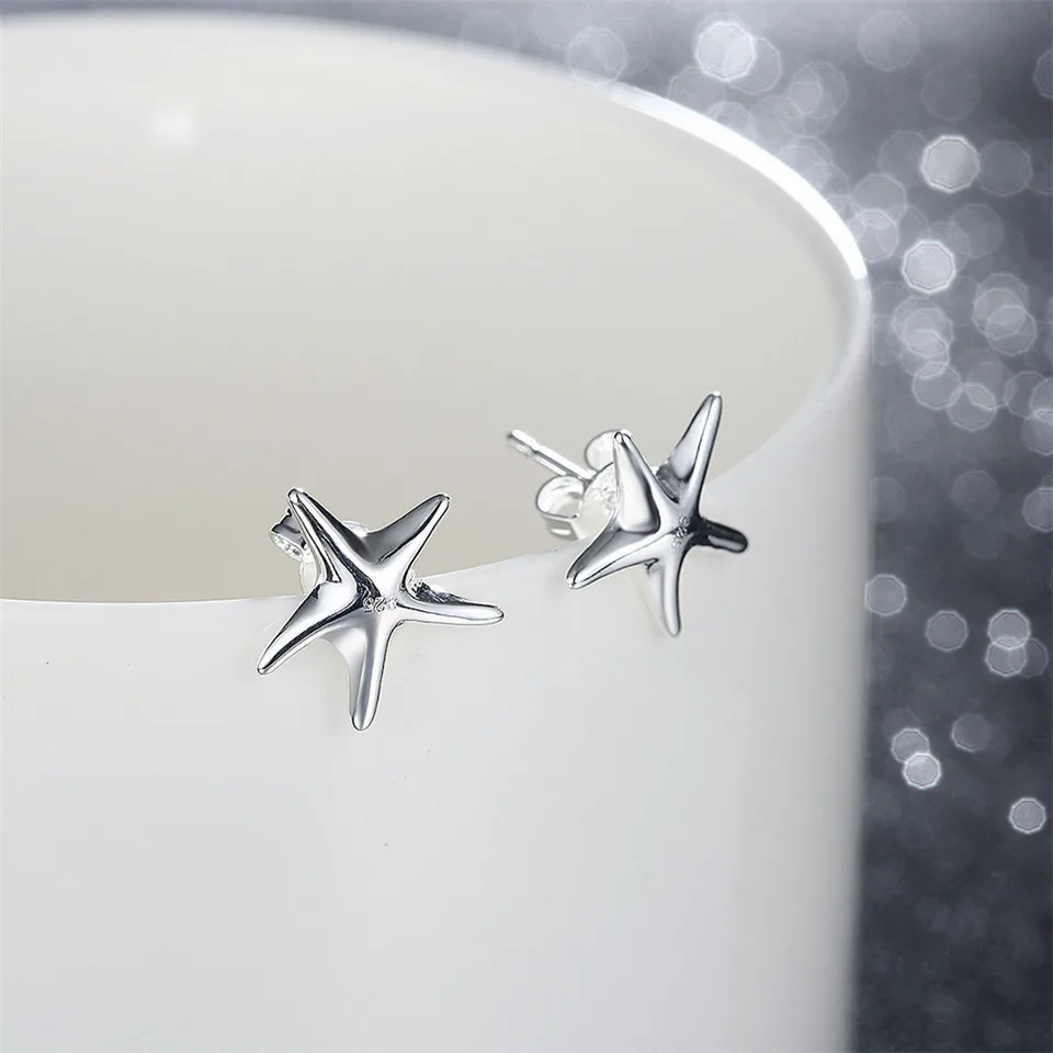 Fashion 925 Sterling Silver Starfish Earrings For Women Wedding Engagement Jewelry Christmas Gift Party