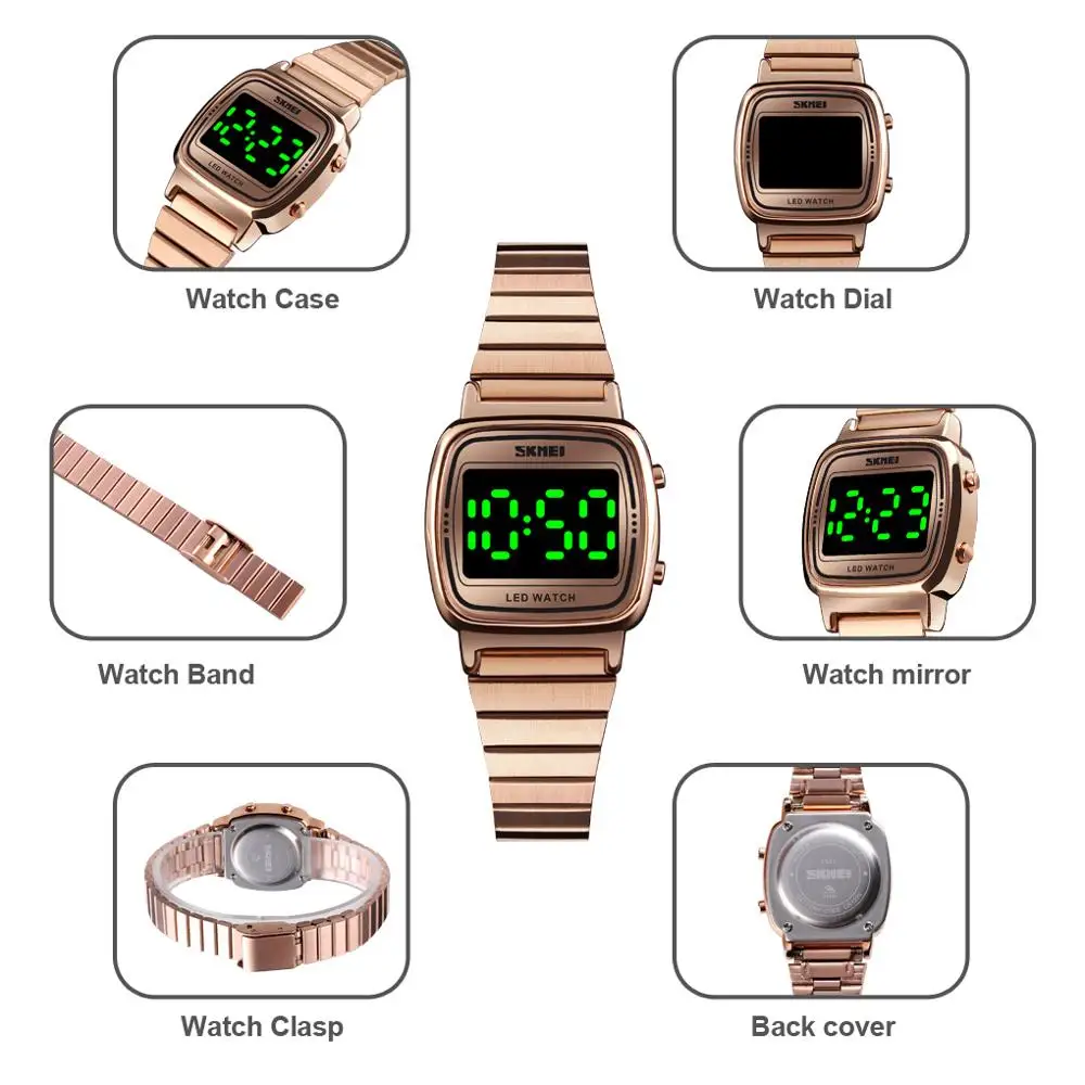 Women\'s Watch SKMEI Digital Watch Date LED light Display Electronic Watch Fashion Ladies Dress Wristwatch Waterproof Bracelet